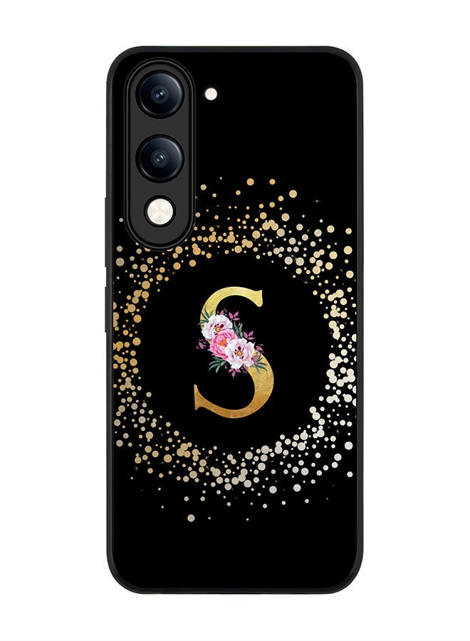 For vivo Y29s 5G / Y19s 5G Case,Slim fit Camera Protection, Shockproof Thin Phone cover  - Custom Monogram Floral - S ( Black )